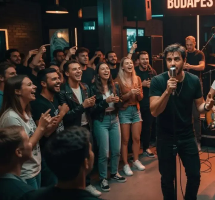 Városi koncert hangulata színpaddal és közönséggel